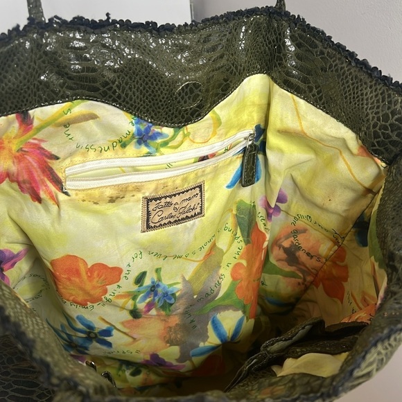 Carlos Falchi Barbarella Olive Green Tote Bag with Pouch - Picture 4 of 8